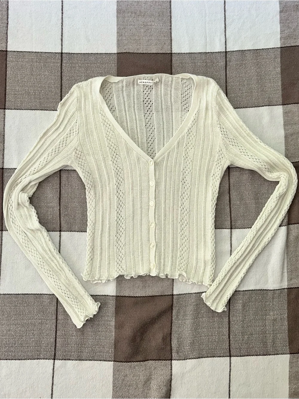 Aeropostale Cream V-Neck Button-Up Knit Cardigan - Picture 1 of 3